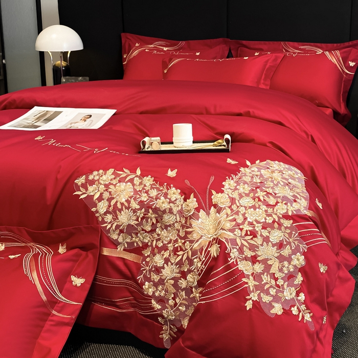 91家纺网 家纺一手货源 找家纺 置顶家纺 2025新款全棉纯棉刺绣四件套迪奥系列 迪奥-大红