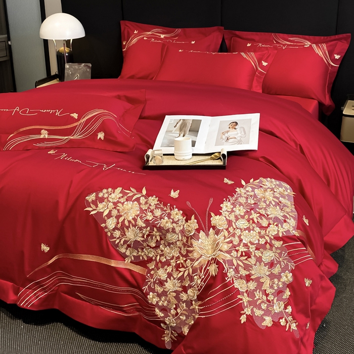 91家纺网 家纺一手货源 找家纺 置顶家纺 2025新款全棉纯棉刺绣四件套迪奥系列 迪奥-大红