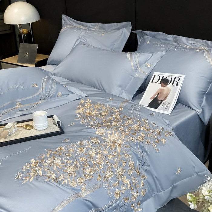 置顶家纺 2025新款全棉纯棉刺绣四件套迪奥系列 迪奥-天蓝