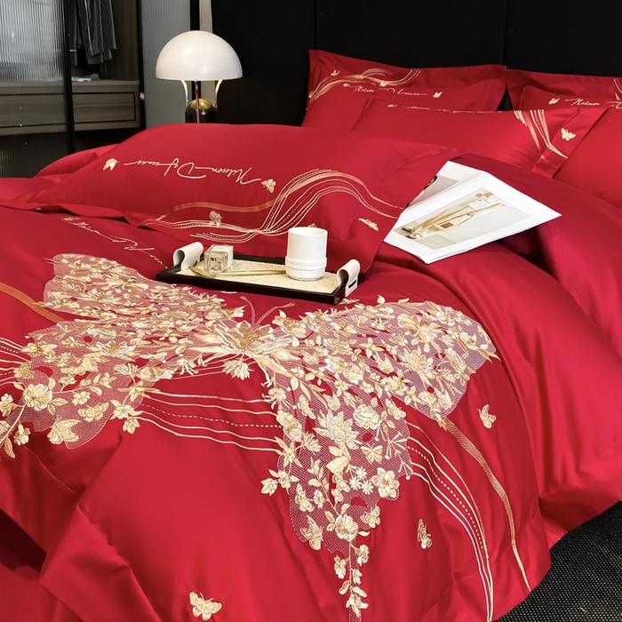 91家纺网 家纺一手货源 找家纺 置顶家纺 2025新款全棉纯棉刺绣四件套迪奥系列 迪奥-大红