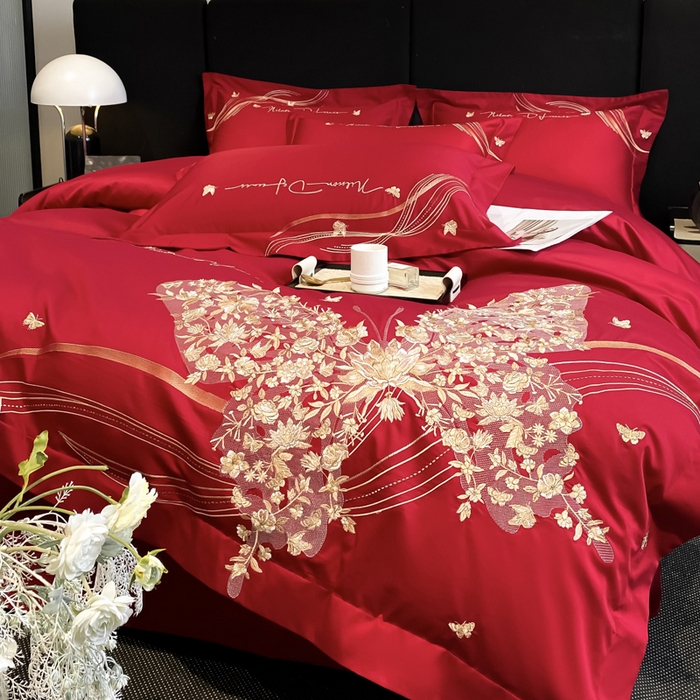 91家纺网 家纺一手货源 找家纺 置顶家纺 2025新款全棉纯棉刺绣四件套迪奥系列 迪奥-大红