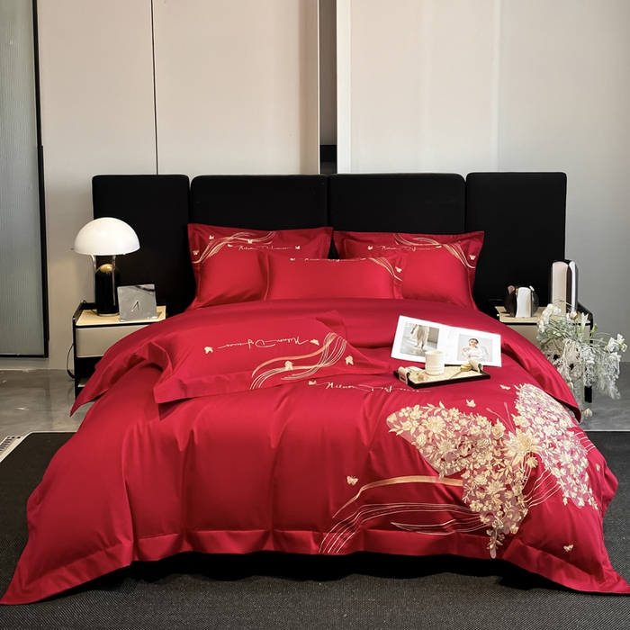 91家纺网 家纺一手货源 找家纺 置顶家纺 2025新款全棉纯棉刺绣四件套迪奥系列 迪奥-大红