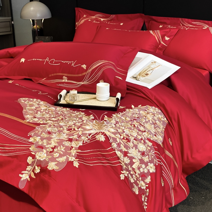 91家纺网 家纺一手货源 找家纺 置顶家纺 2025新款全棉纯棉刺绣四件套迪奥系列 迪奥-大红