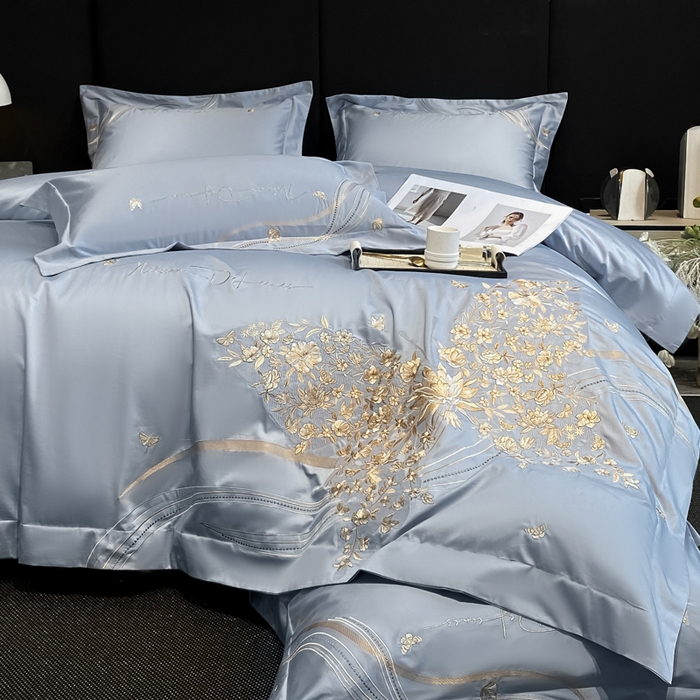 91家纺网 家纺一手货源 找家纺 置顶家纺 2025新款全棉纯棉刺绣四件套迪奥系列 迪奥-天蓝