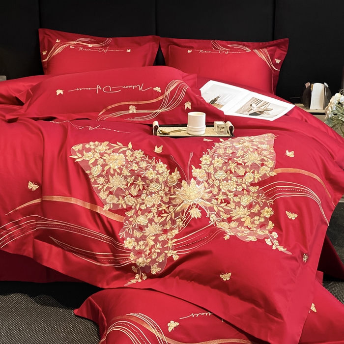 91家纺网 家纺一手货源 找家纺 置顶家纺 2025新款全棉纯棉刺绣四件套迪奥系列 迪奥-大红