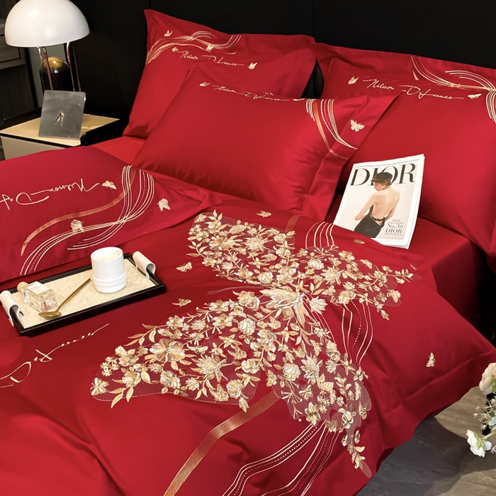 置顶家纺 2025新款全棉纯棉刺绣四件套迪奥系列 迪奥-大红