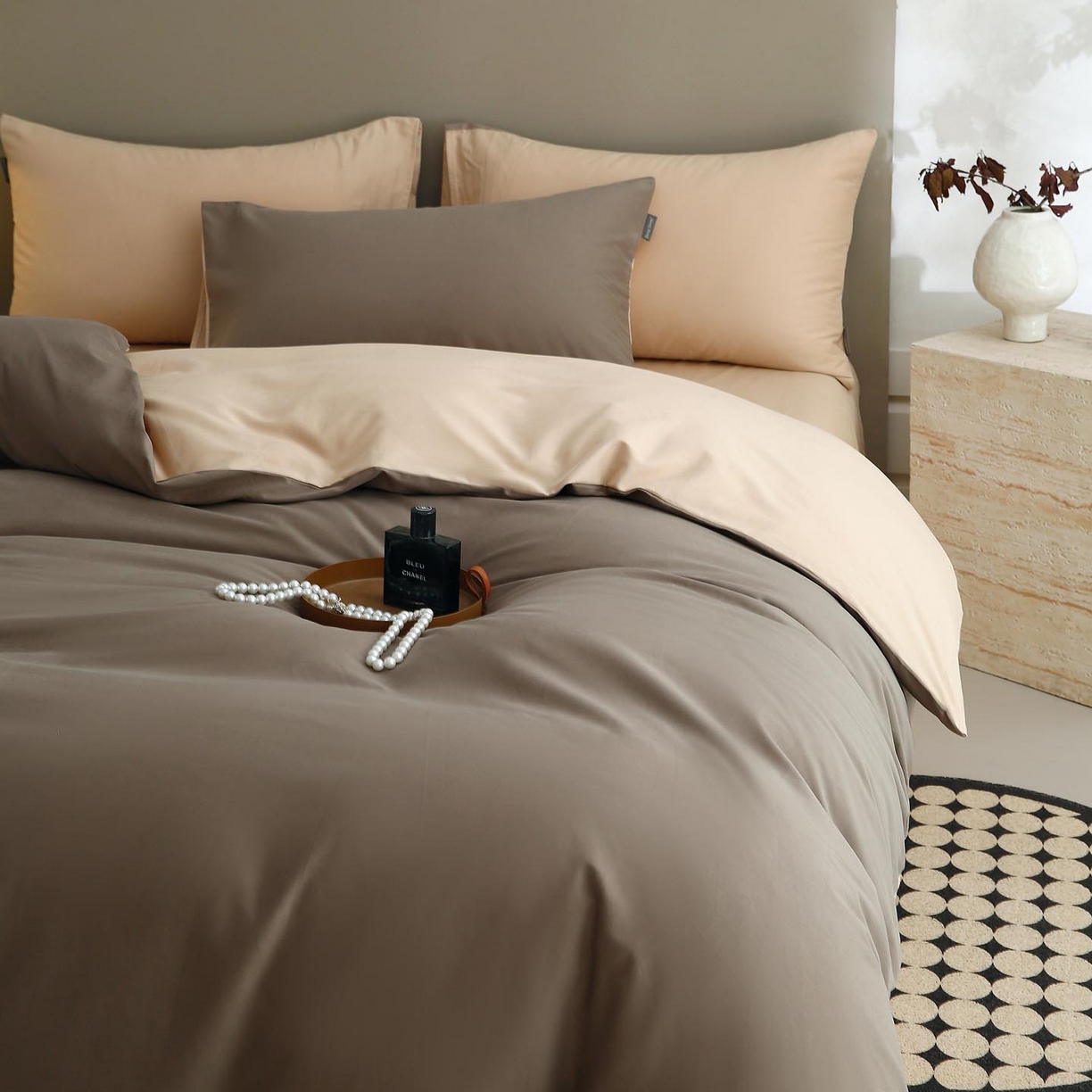 91家纺网 家纺一手货源 找家纺 梧桐树 2025新款纯色双拼100%棉磨毛全棉纯棉四件套 焦糖曲奇