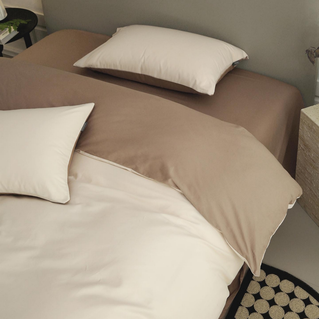 91家纺网 家纺一手货源 找家纺 梧桐树 2025新款纯色双拼100%棉磨毛全棉纯棉四件套 云纱可可