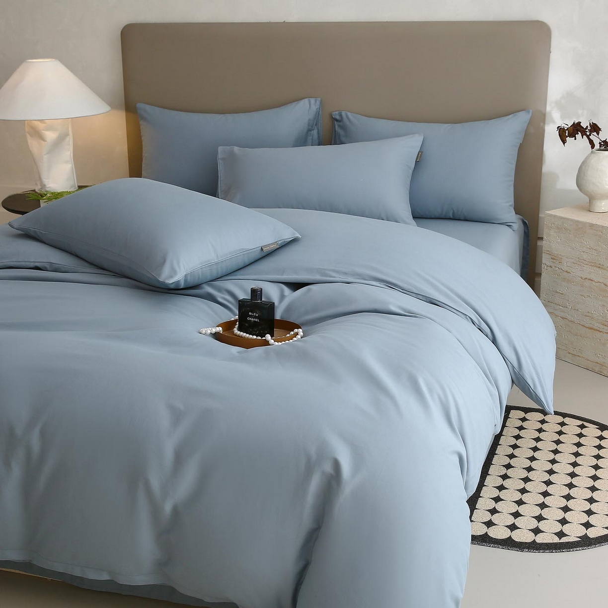 91家纺网 家纺一手货源 找家纺 梧桐树 2025新款纯色双拼100%棉磨毛全棉纯棉四件套 南极蓝