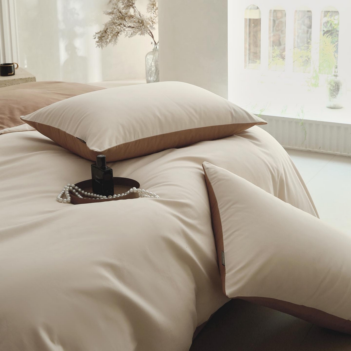 91家纺网 家纺一手货源 找家纺 梧桐树 2025新款纯色双拼100%棉磨毛全棉纯棉四件套 云纱可可