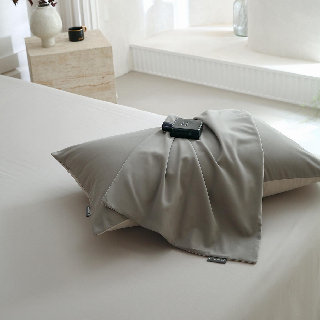 91家纺网 家纺一手货源 找家纺 梧桐树 2025新款纯色双拼100%棉磨毛全棉纯棉四件套 烟墨灰