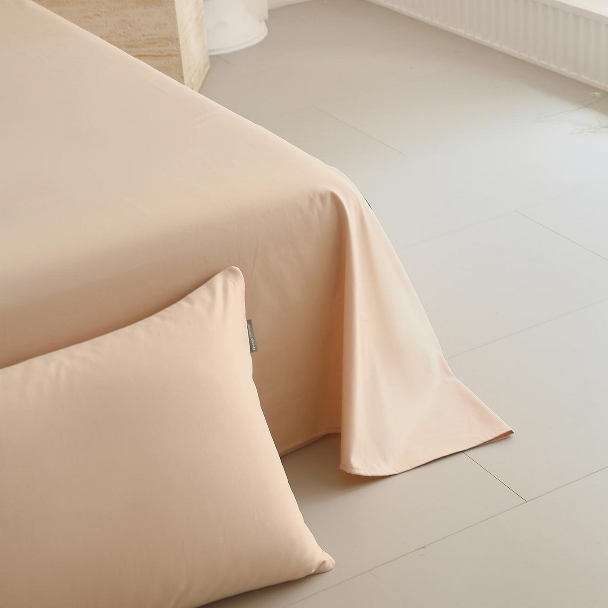 91家纺网 家纺一手货源 找家纺 梧桐树 2025新款纯色双拼100%棉磨毛全棉纯棉四件套 山茶杏