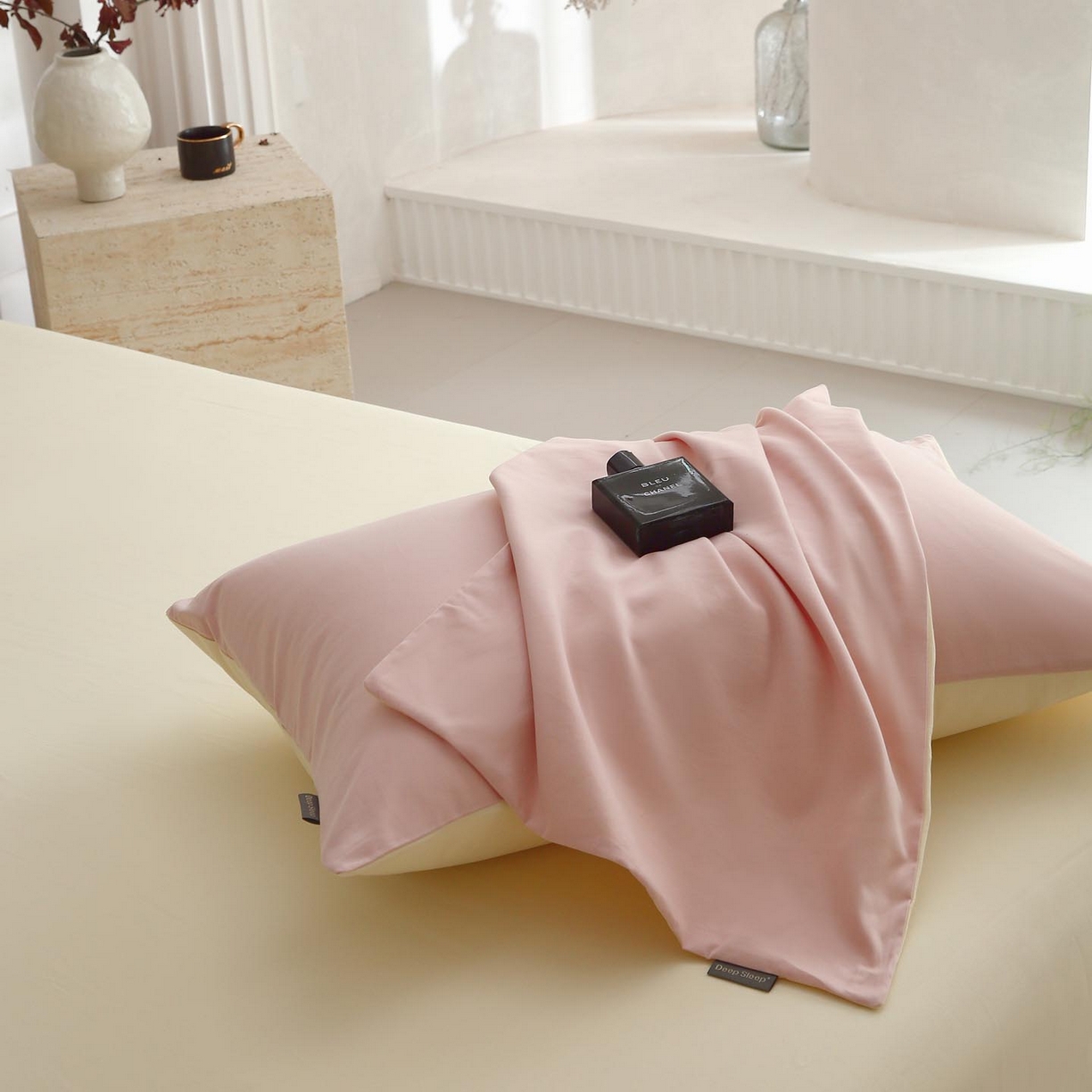 91家纺网 家纺一手货源 找家纺 梧桐树 2025新款纯色双拼100%棉磨毛全棉纯棉四件套 樱雪黄