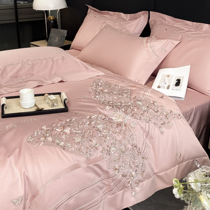 置顶家纺 2025新款全棉纯棉刺绣四件套迪奥系列 迪奥-浅豆沙