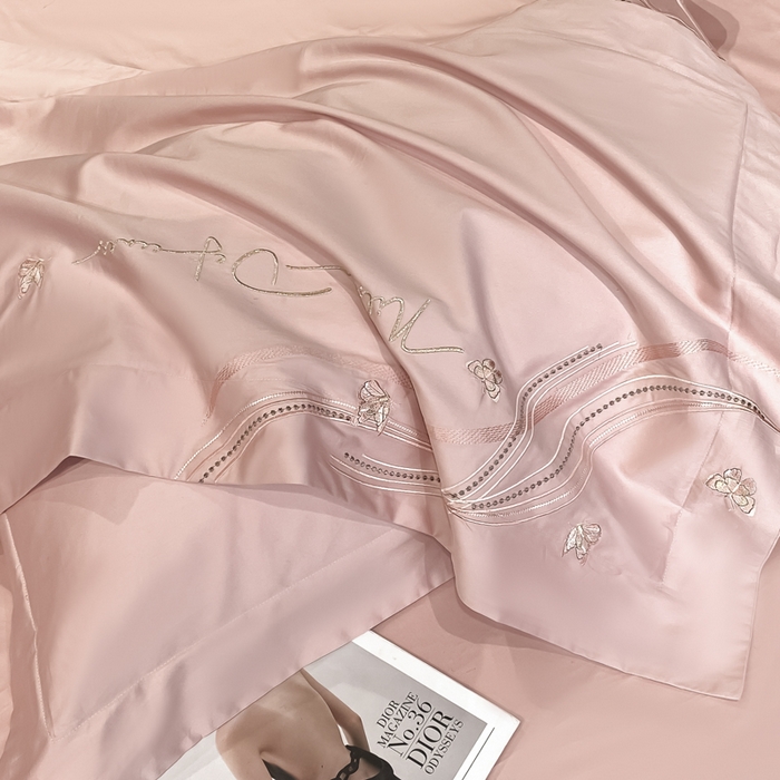 91家纺网 家纺一手货源 找家纺 置顶家纺 2025新款全棉纯棉刺绣四件套迪奥系列 迪奥-浅豆沙