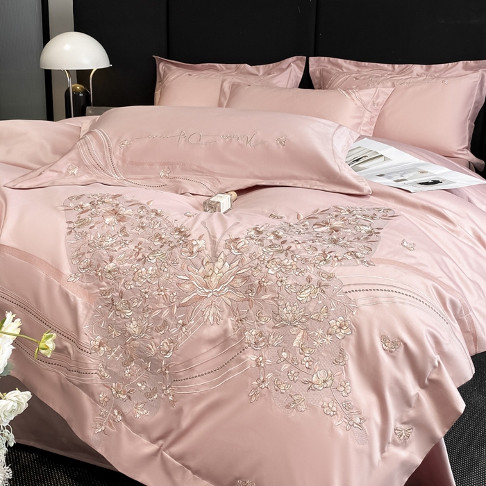 91家纺网 家纺一手货源 找家纺 置顶家纺 2025新款全棉纯棉刺绣四件套迪奥系列 迪奥-浅豆沙