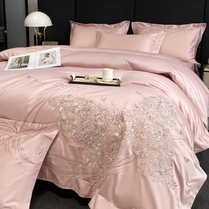 91家纺网 家纺一手货源 找家纺 置顶家纺 2025新款全棉纯棉刺绣四件套迪奥系列 迪奥-浅豆沙