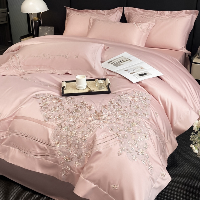 91家纺网 家纺一手货源 找家纺 置顶家纺 2025新款全棉纯棉刺绣四件套迪奥系列 迪奥-浅豆沙