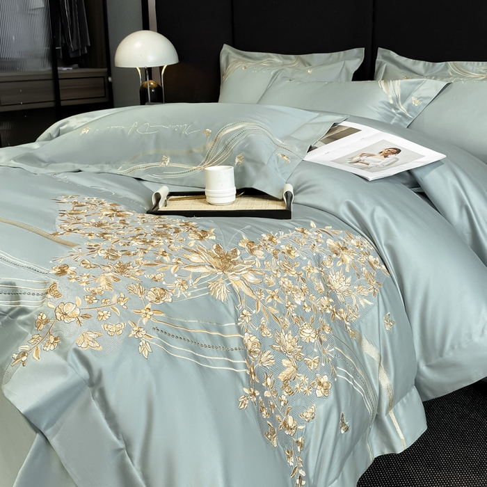 91家纺网 家纺一手货源 找家纺 置顶家纺 2025新款全棉纯棉刺绣四件套迪奥系列 迪奥-繁星蓝