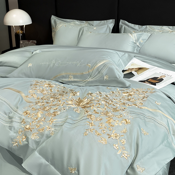 91家纺网 家纺一手货源 找家纺 置顶家纺 2025新款全棉纯棉刺绣四件套迪奥系列 迪奥-繁星蓝