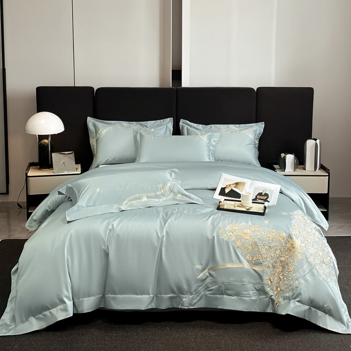 91家纺网 家纺一手货源 找家纺 置顶家纺 2025新款全棉纯棉刺绣四件套迪奥系列 迪奥-繁星蓝