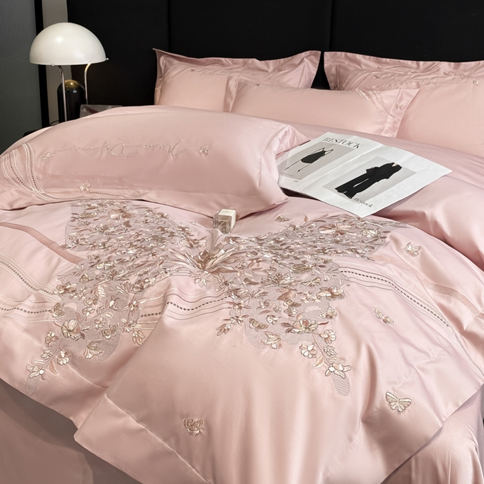 91家纺网 家纺一手货源 找家纺 置顶家纺 2025新款全棉纯棉刺绣四件套迪奥系列 迪奥-浅豆沙