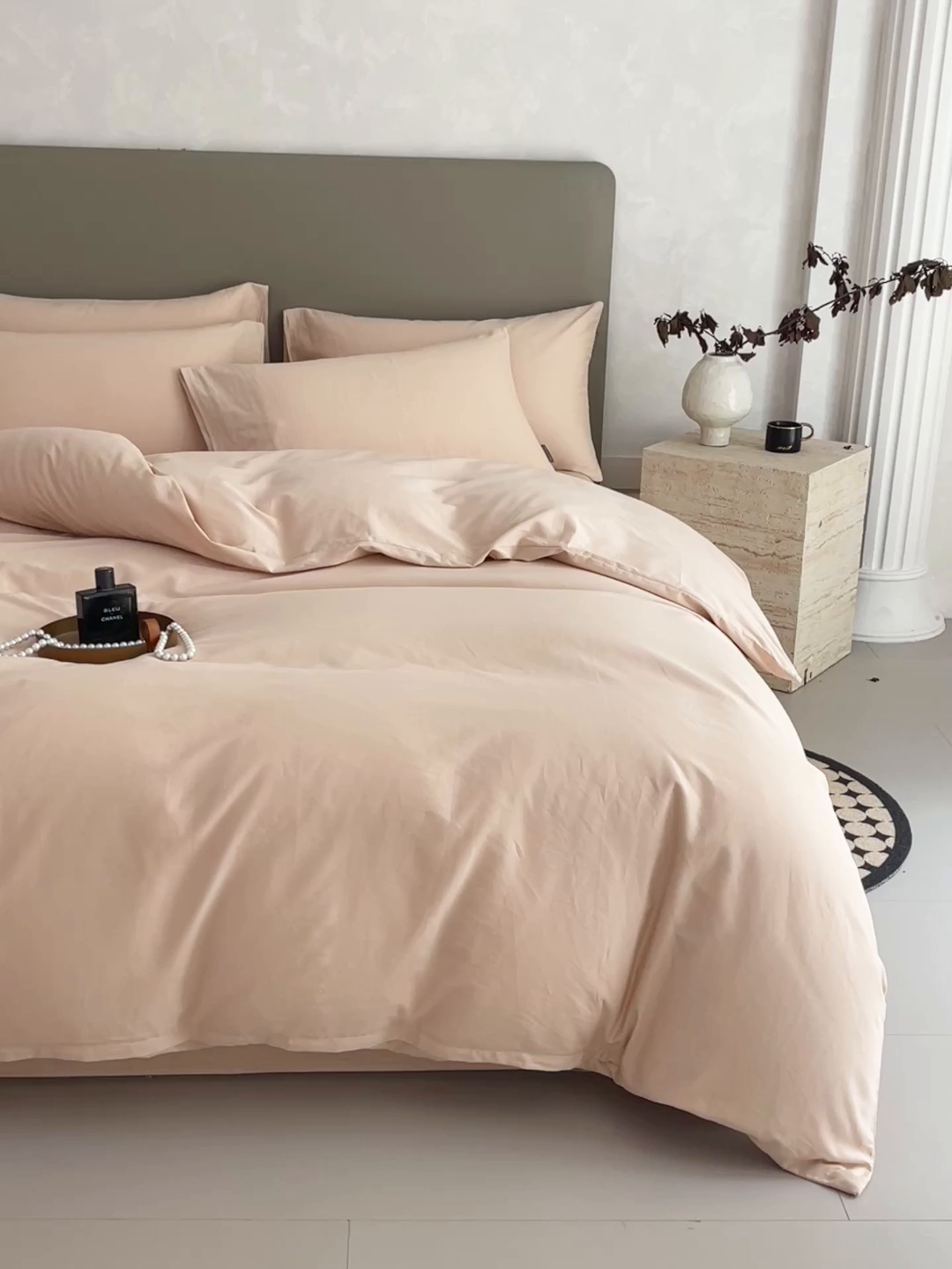 91家纺网 家纺一手货源 找家纺 梧桐树 2025新款纯色双拼100%棉磨毛全棉纯棉四件套 山茶杏