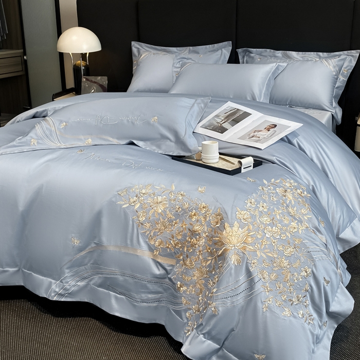 91家纺网 家纺一手货源 找家纺 置顶家纺 2025新款全棉纯棉刺绣四件套迪奥系列 迪奥-天蓝