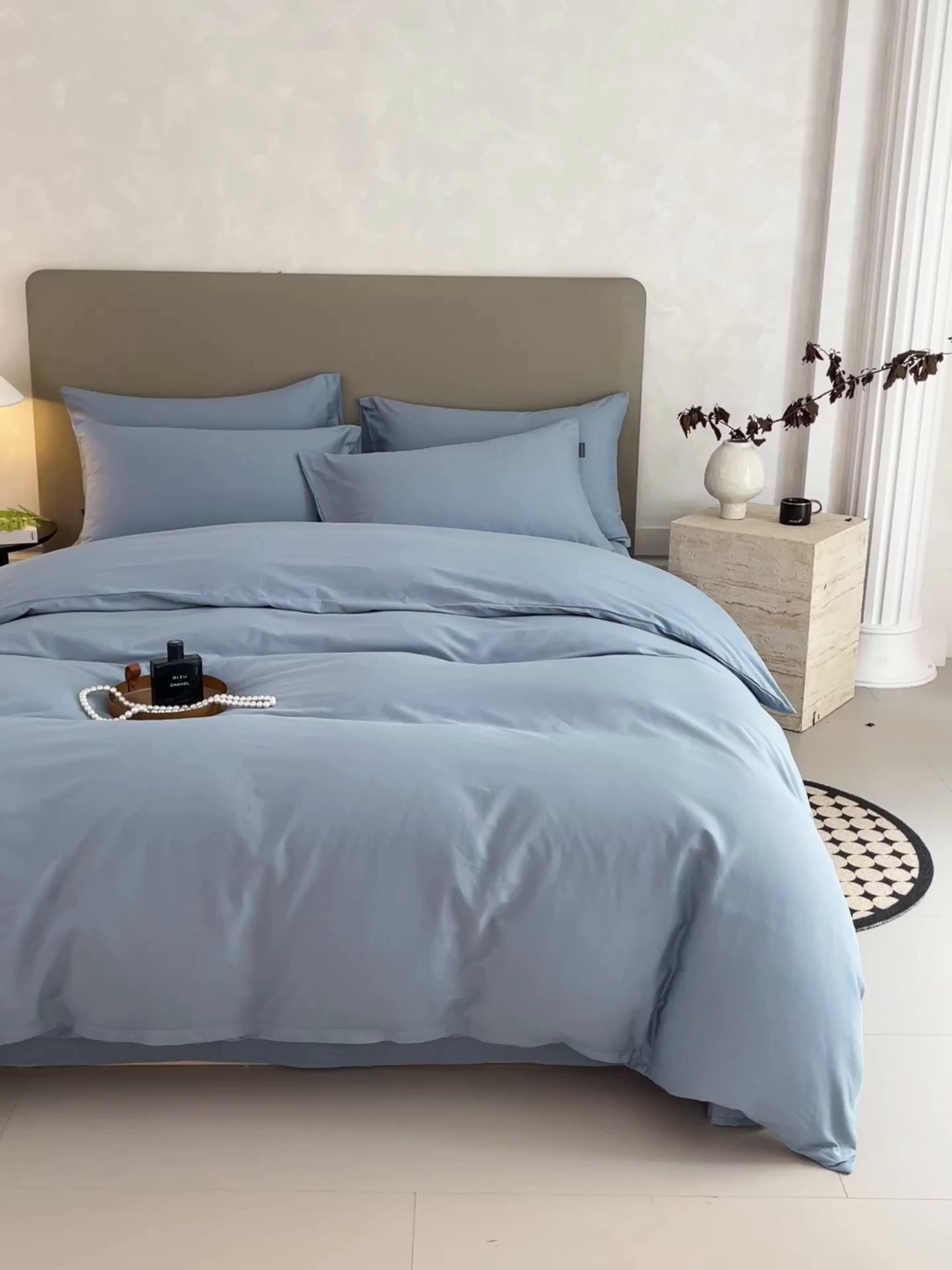 91家纺网 家纺一手货源 找家纺 梧桐树 2025新款纯色双拼100%棉磨毛全棉纯棉四件套 南极蓝