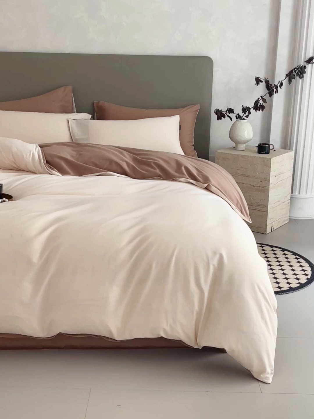 91家纺网 家纺一手货源 找家纺 梧桐树 2025新款纯色双拼100%棉磨毛全棉纯棉四件套 云纱可可