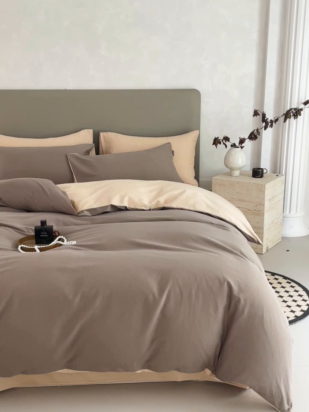 91家纺网 家纺一手货源 找家纺 梧桐树 2025新款纯色双拼100%棉磨毛全棉纯棉四件套 焦糖曲奇