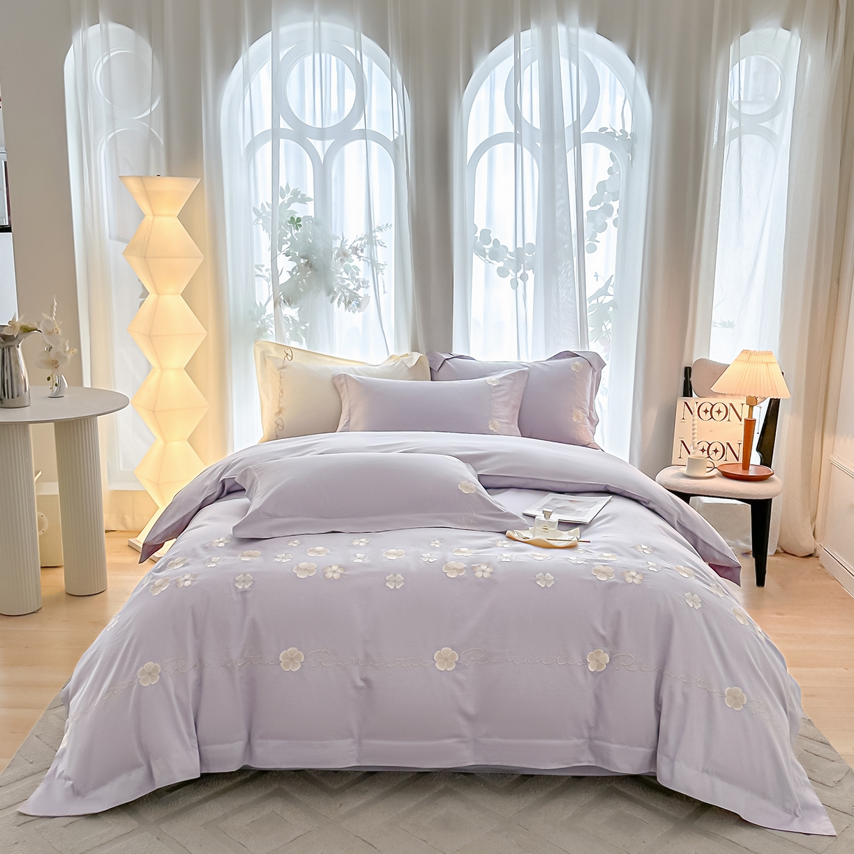 91家纺网 家纺一手货源 找家纺 （总）置顶家纺 2025新款全棉纯棉刺绣四件套桃花朵朵系列