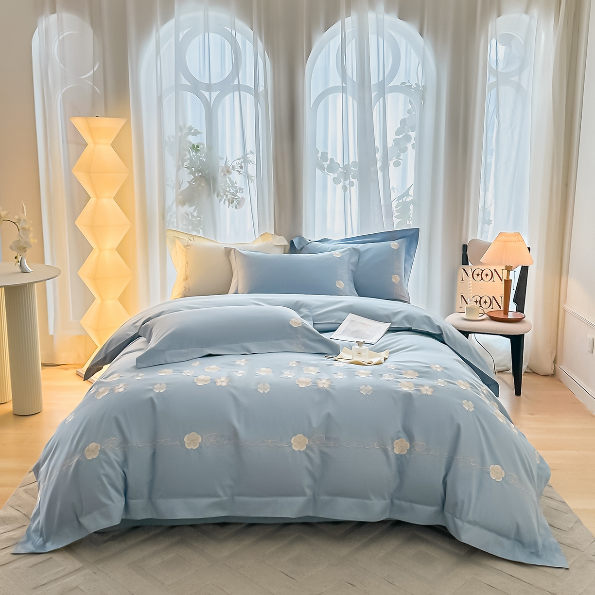 91家纺网 家纺一手货源 找家纺 （总）置顶家纺 2025新款全棉纯棉刺绣四件套桃花朵朵系列