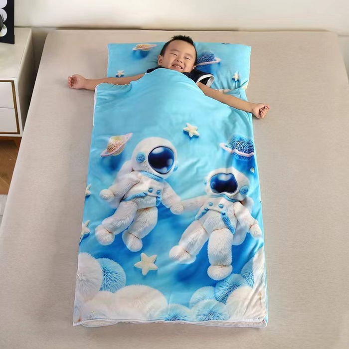 91家纺网 家纺一手货源 找家纺 （总）沁童儿童用品店 2025新款儿童3D立体印花A版宝宝绒+B版豆豆绒儿童睡袋