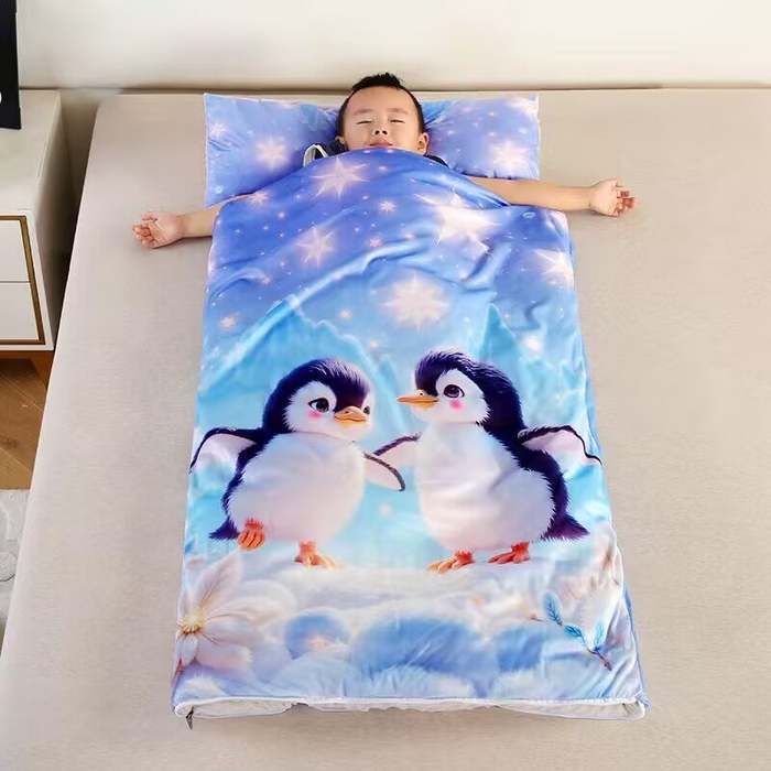 91家纺网 家纺一手货源 找家纺 （总）沁童儿童用品店 2025新款儿童3D立体印花A版宝宝绒+B版豆豆绒儿童睡袋