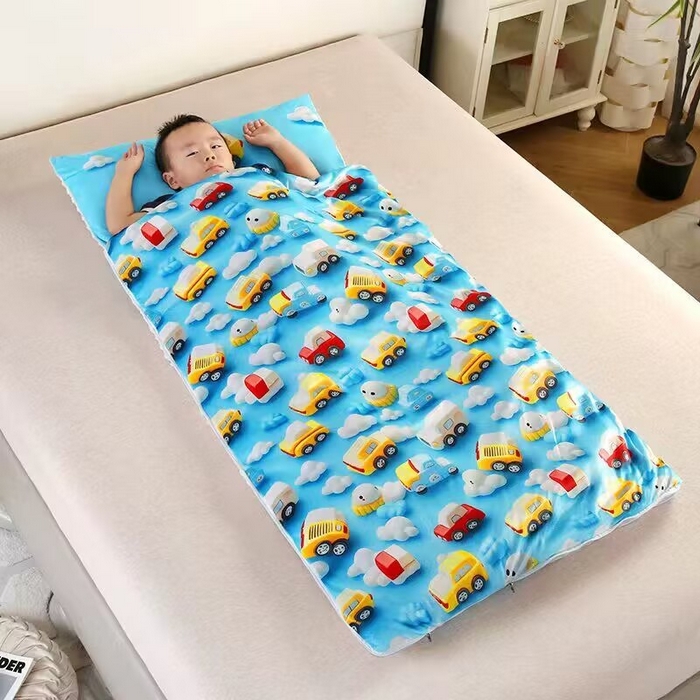 91家纺网 家纺一手货源 找家纺 （总）沁童儿童用品店 2025新款儿童3D立体印花A版宝宝绒+B版豆豆绒儿童睡袋