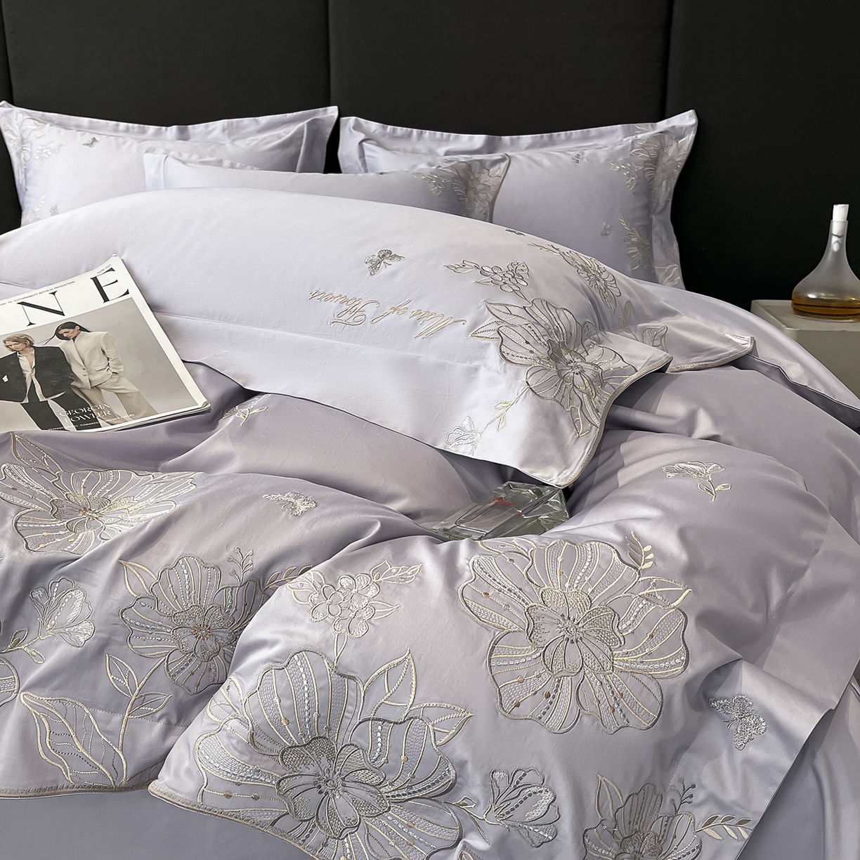 91家纺网 家纺一手货源 找家纺 置顶家纺 2025新款亲肤加厚磨毛刺绣四件套-花间拾梦系列 花间拾梦-香芋紫