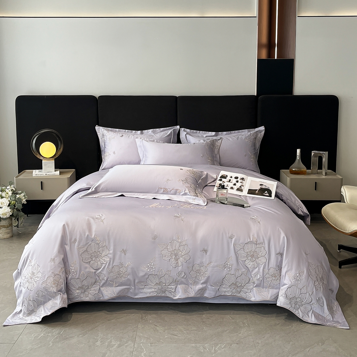 91家纺网 家纺一手货源 找家纺 置顶家纺 2025新款亲肤加厚磨毛刺绣四件套-花间拾梦系列 花间拾梦-香芋紫