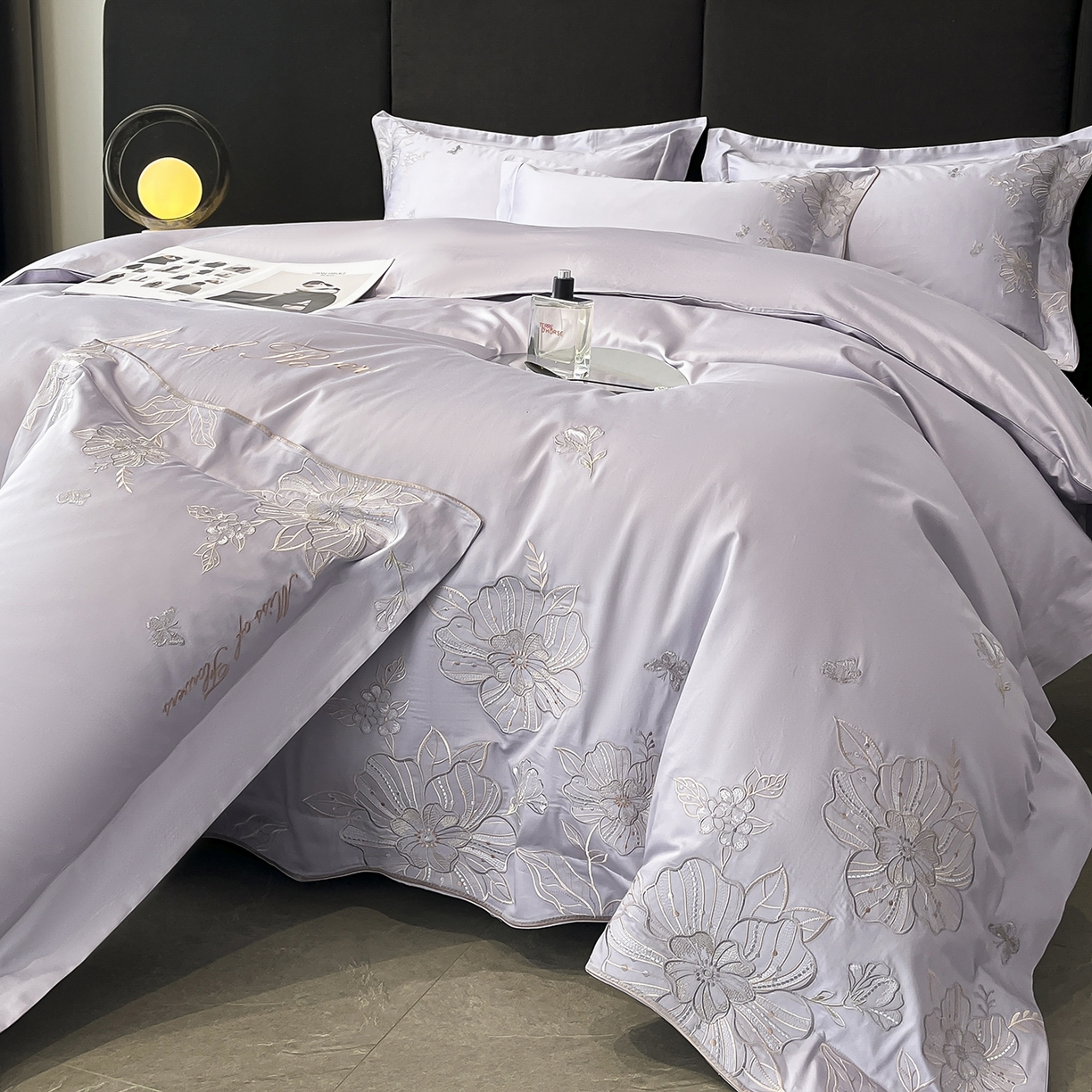 置顶家纺 2025新款亲肤加厚磨毛刺绣四件套-花间拾梦系列 花间拾梦-香芋紫