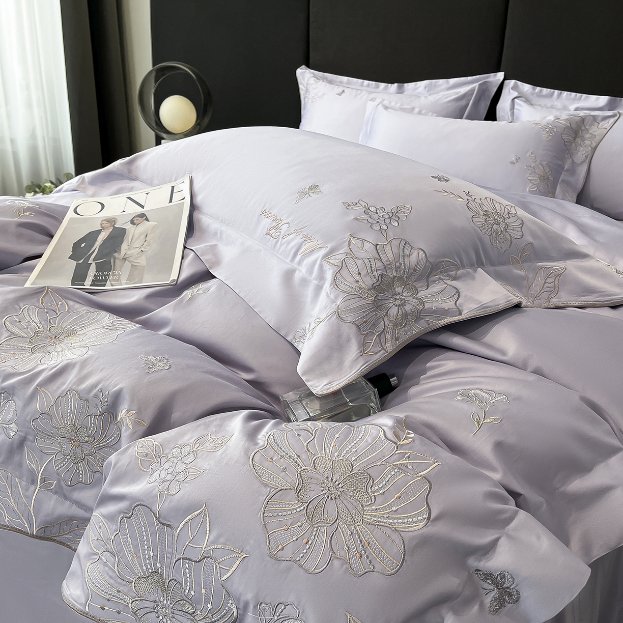 91家纺网 家纺一手货源 找家纺 置顶家纺 2025新款亲肤加厚磨毛刺绣四件套-花间拾梦系列 花间拾梦-香芋紫