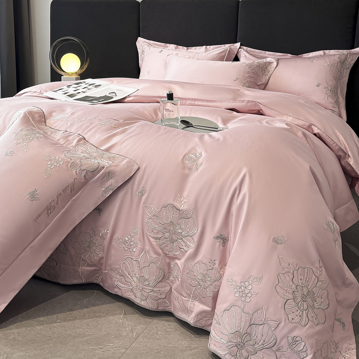 置顶家纺 2025新款亲肤加厚磨毛刺绣四件套-花间拾梦系列 花间拾梦-浅豆沙