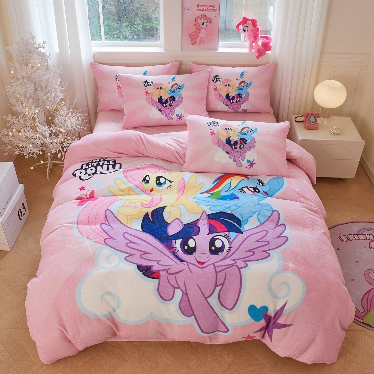 91家纺网 家纺一手货源 找家纺 蘭菲家纺 2025新款小马宝莉牛奶绒四件套 飞翔-宝莉