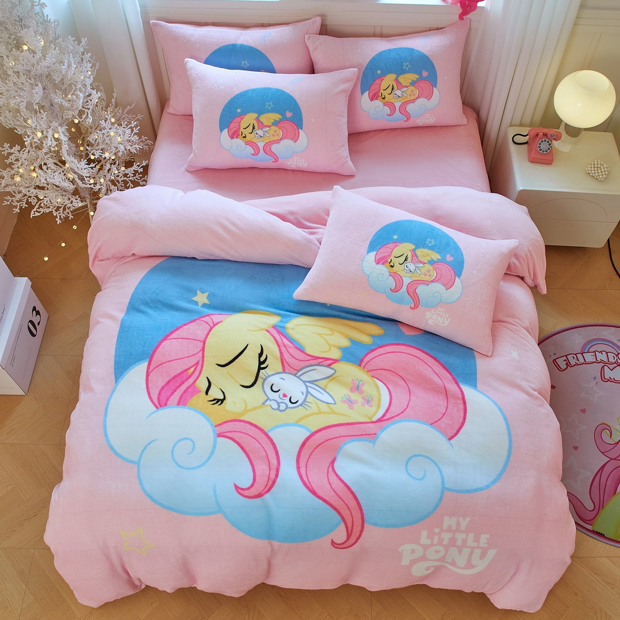 91家纺网 家纺一手货源 找家纺 蘭菲家纺 2025新款小马宝莉牛奶绒四件套 晚安-宝莉