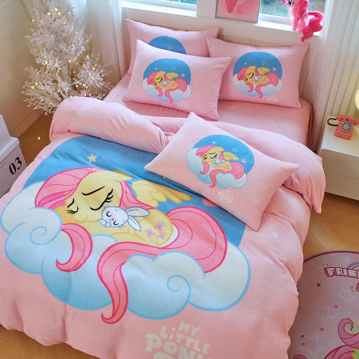 91家纺网 家纺一手货源 找家纺 蘭菲家纺 2025新款小马宝莉牛奶绒四件套 晚安-宝莉