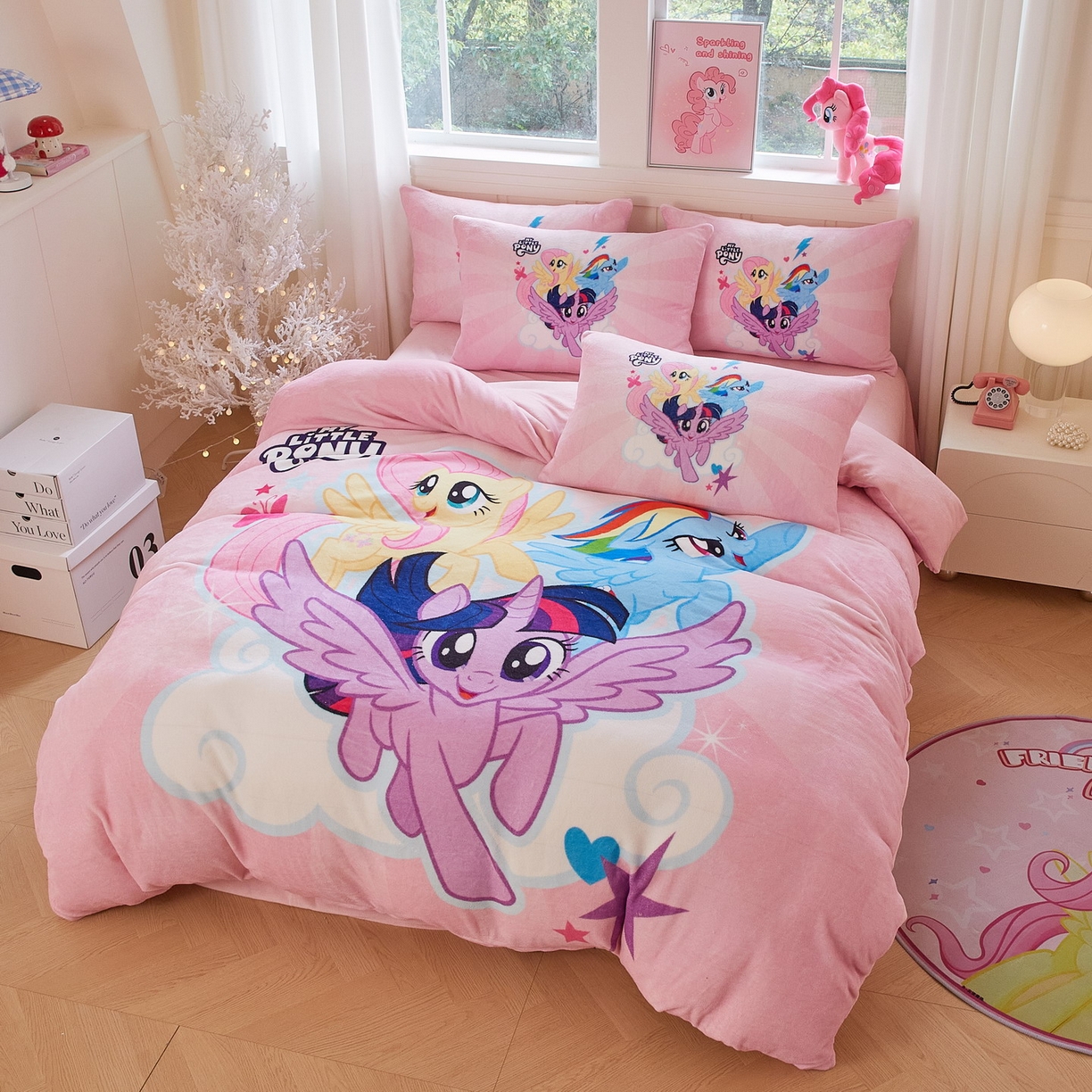 91家纺网 家纺一手货源 找家纺 蘭菲家纺 2025新款小马宝莉牛奶绒四件套 飞翔-宝莉