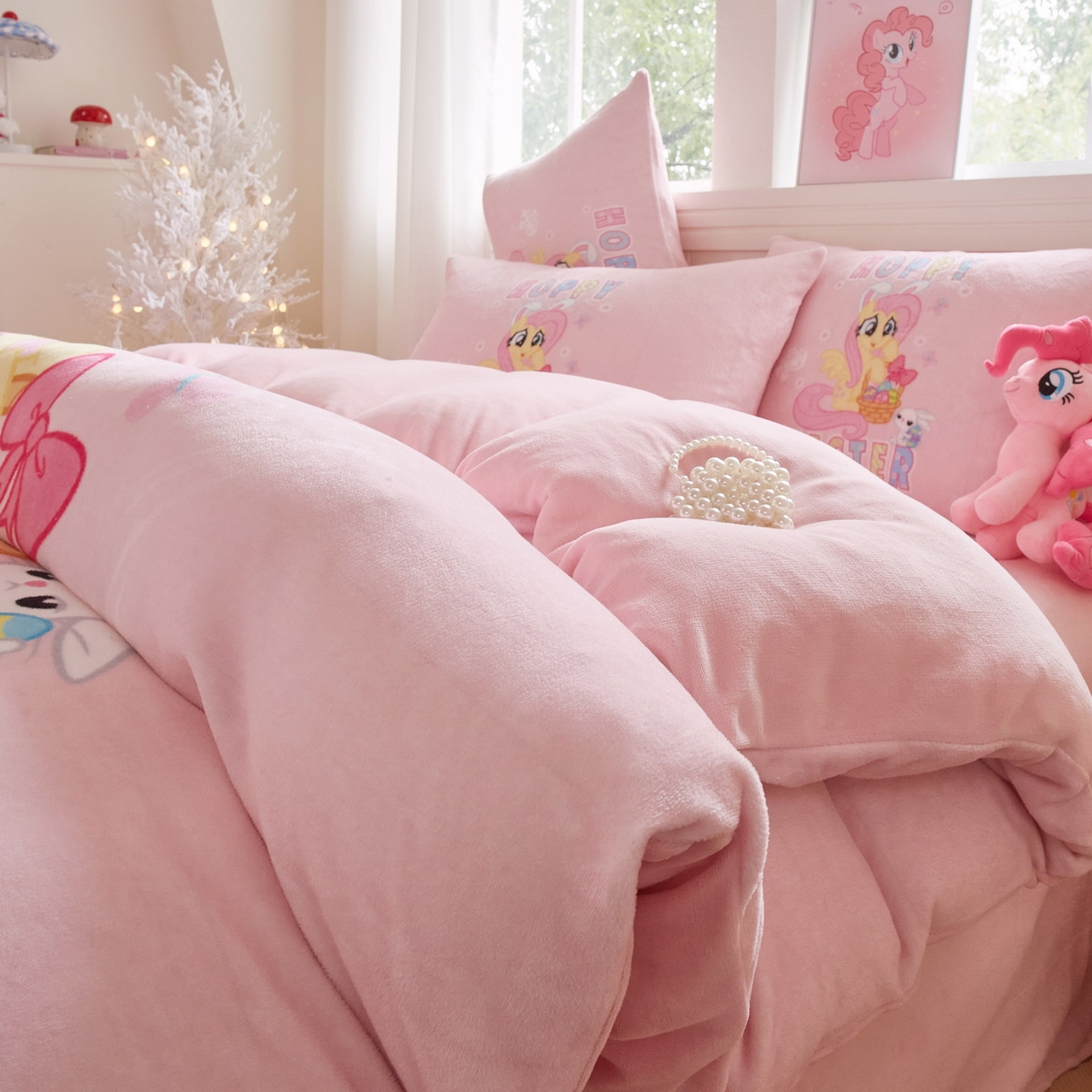 91家纺网 家纺一手货源 找家纺 蘭菲家纺 2025新款小马宝莉牛奶绒四件套 粉色-宝莉