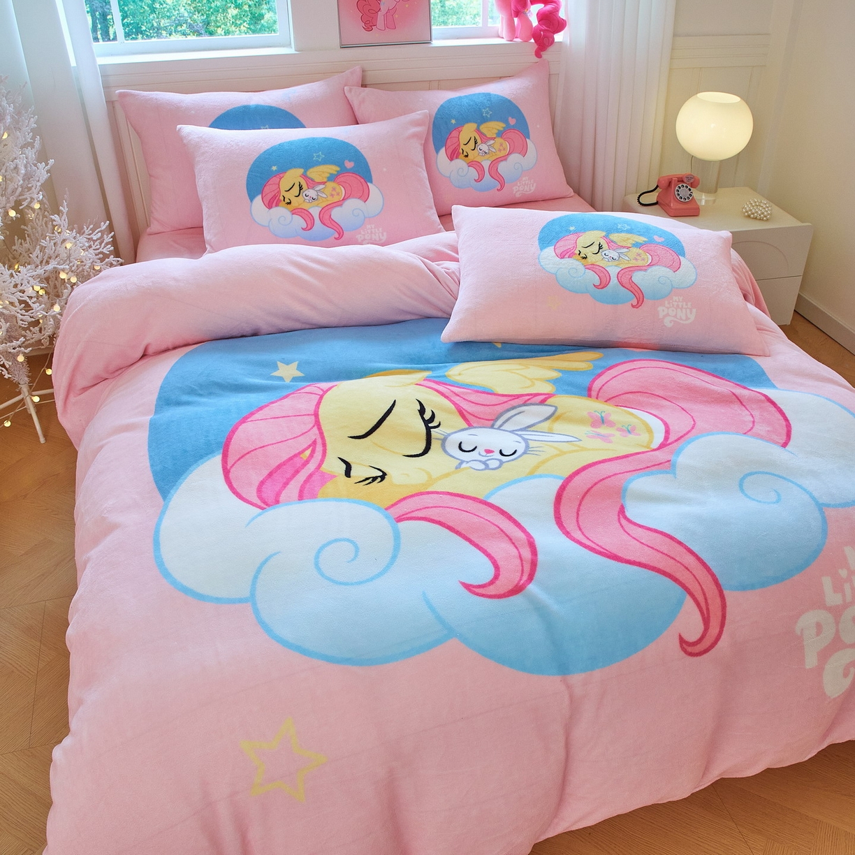 91家纺网 家纺一手货源 找家纺 蘭菲家纺 2025新款小马宝莉牛奶绒四件套 晚安-宝莉