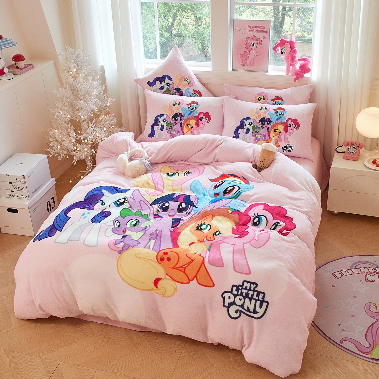 91家纺网 家纺一手货源 找家纺 蘭菲家纺 2025新款小马宝莉牛奶绒四件套 大家族-宝莉