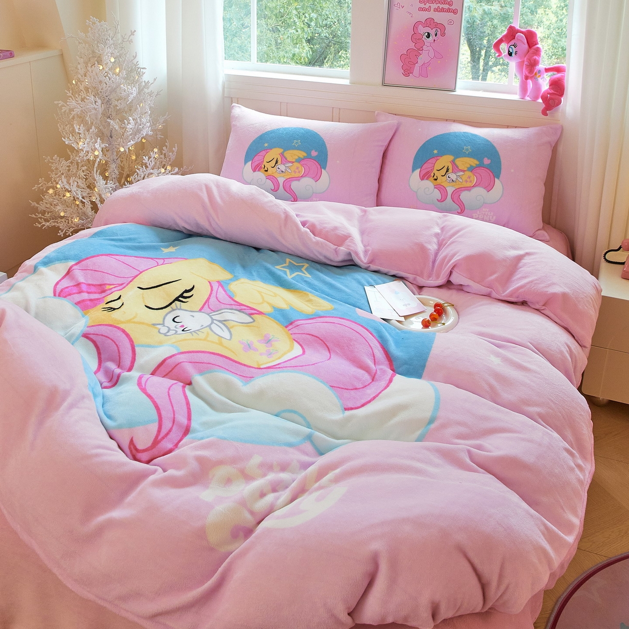 91家纺网 家纺一手货源 找家纺 蘭菲家纺 2025新款小马宝莉牛奶绒四件套 晚安-宝莉