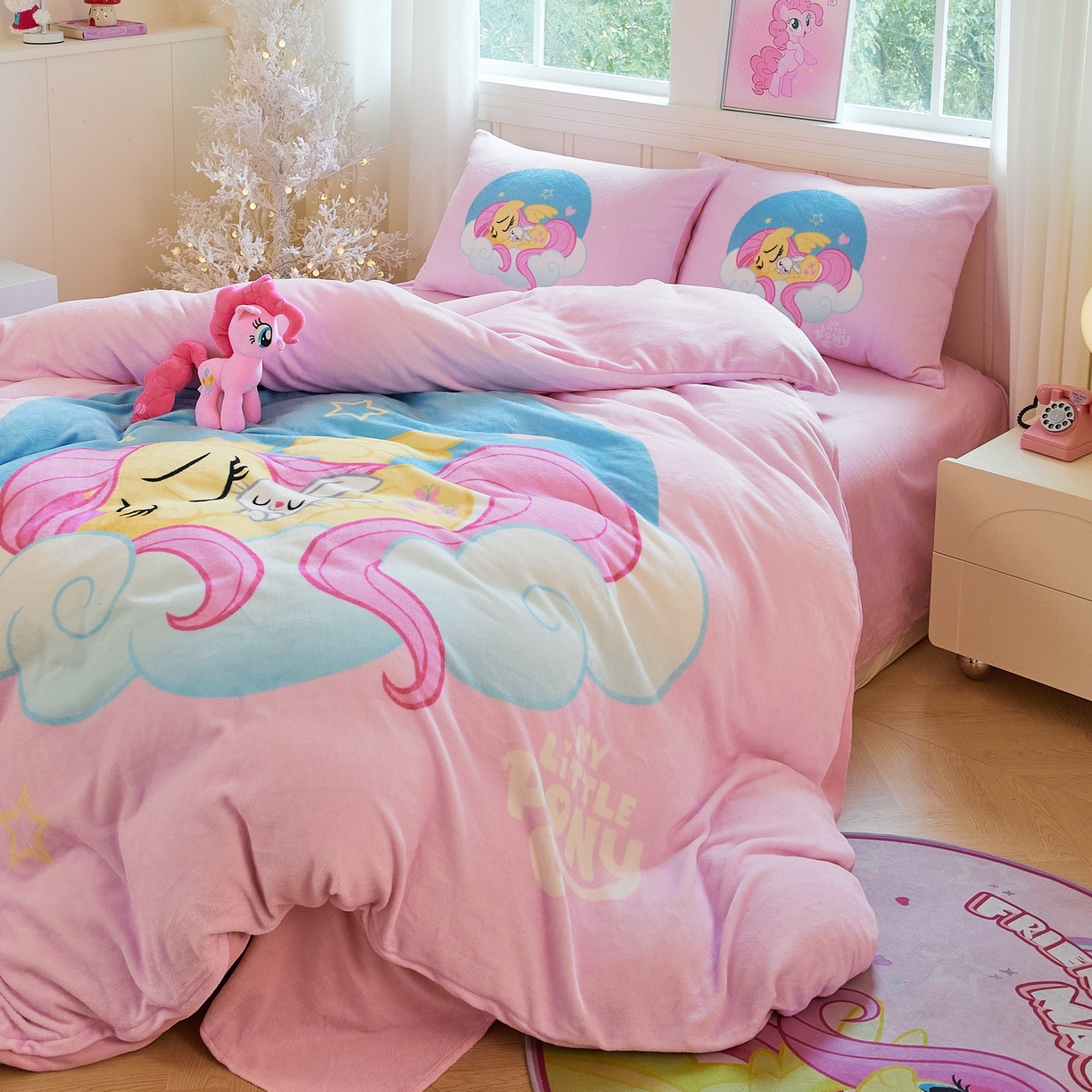 91家纺网 家纺一手货源 找家纺 蘭菲家纺 2025新款小马宝莉牛奶绒四件套 晚安-宝莉